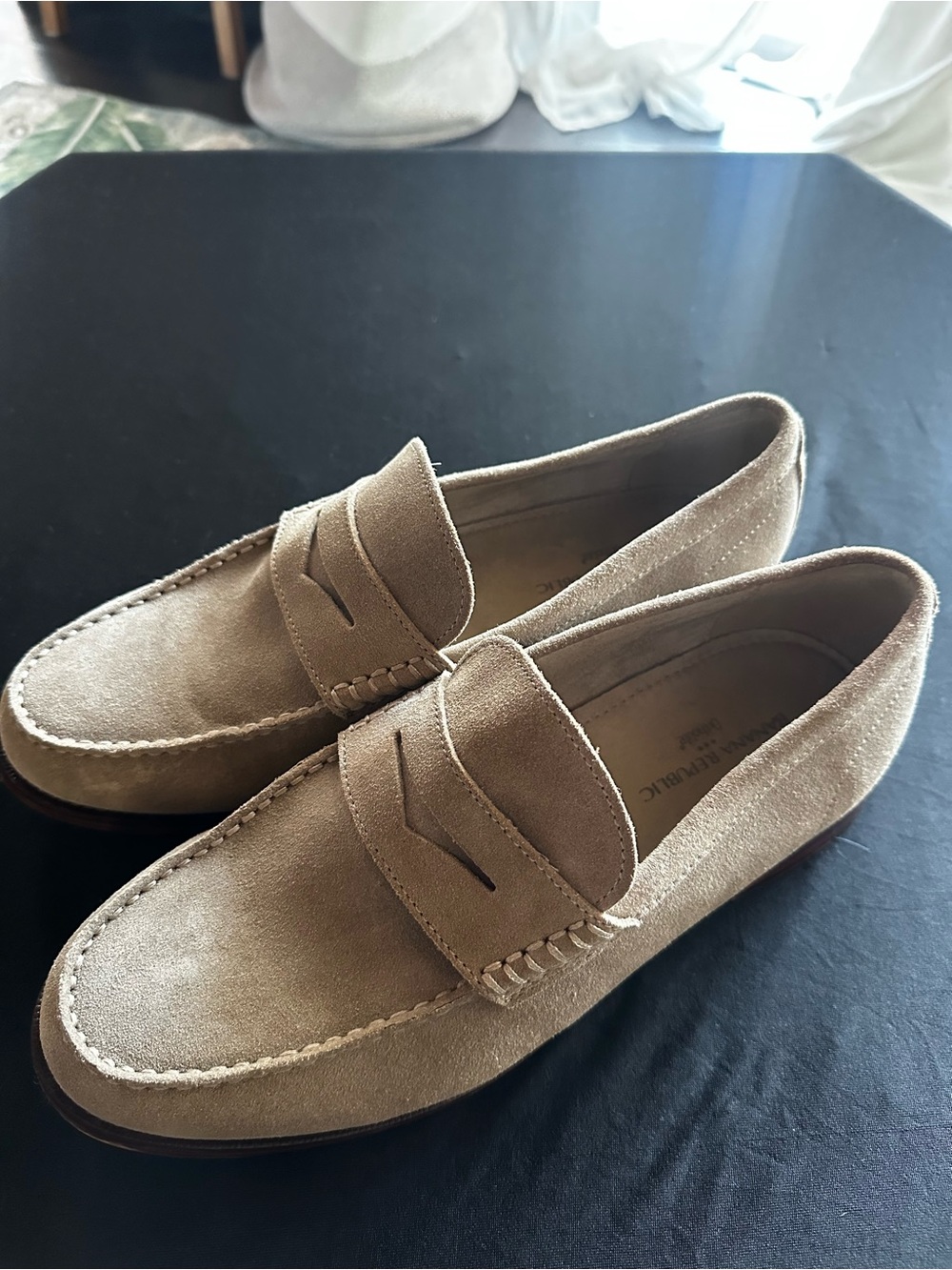 Banana Republic Mens Suede Penny Loafers in Taupe